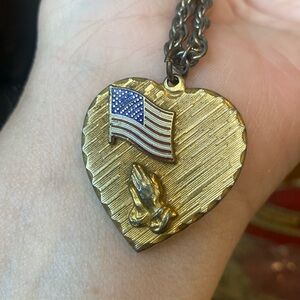 Vintage heart, flag, and praying hands necklace (KK)